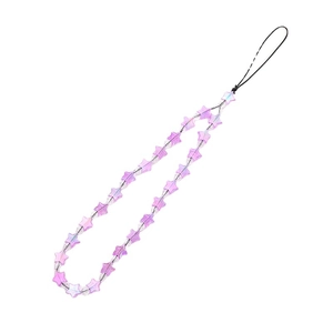 Bijou de téléphone perles étoiles violettes irisées avec dragonne noire pour femmes