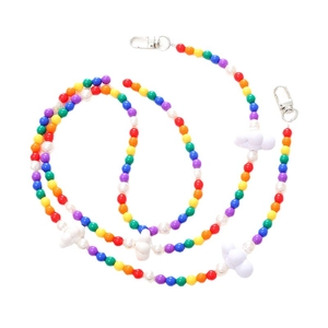 Colorful cloud beaded phone strap with rainbow resin beads and silver lobster clasps