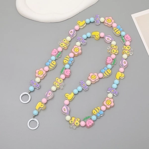 Colorful macaron beaded phone lanyard with cute flower and animal acrylic charms