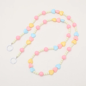 Pastel heart bead phone lanyard and bag strap with white round lobster clasps