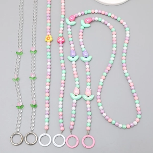 Fresh Tulip Flower Beaded Bag Strap Acrylic Crossbody Chain For Women Decorative Shoulder Strap Cup Ornament Strap Accessory