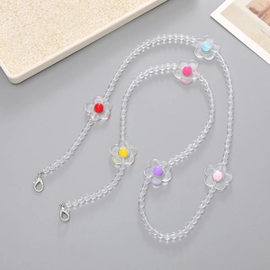 Colorful acrylic flower beaded strap with five-pointed stars and metal lobster clasps