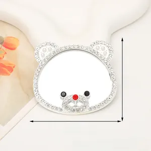 Detailed view of rhinestone bear makeup mirror accessory for phone case diy, 5.5cm size