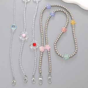 Acrylic Beaded Crossbody Phone Lanyard Chain Star Flower Smiley Face Bag Strap Fashion Accessories For Women Sweet Style