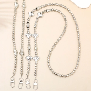 Modern Silver Electroplated Acrylic Heart Irregular Beads Crossbody Phone Chain Bag Strap Lanyard Accessories For Women