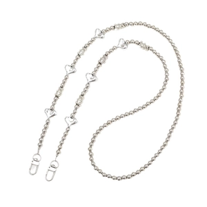 Silver beaded lanyard chain with heart and bear pendants and lobster clasps for bags