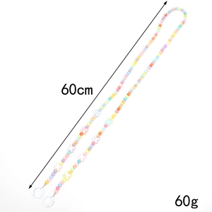 Bandoulière en perles acryliques colorées de 60cm de long et pesant 60g