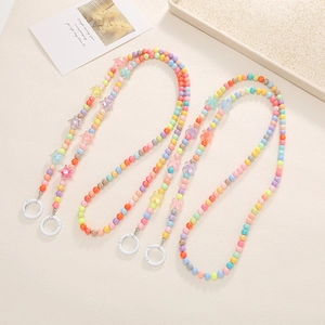 Bandoulière de Sac en Perles Acryliques Colorées Couleur Macaron Étoile Papillon Longue Chaîne pour Téléphone Bouteille d'Eau Accessoires