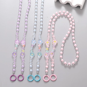 Acrylic Flower Beaded Crossbody Phone Lanyard Bead-in-Bead Strap For Women Phone Bag Water Bottle Charm Hanging Decoration