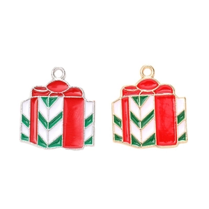 Christmas gift box alloy enamel charms in red and green for DIY jewelry making