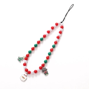 Christmas beaded phone strap with Santa Claus, Reindeer and Tree charms for wrist