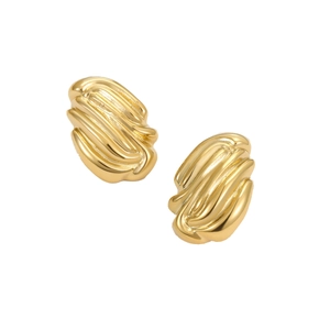 Orecchini minimalisti in acciaio placcato oro 18k con texture plissettata verticale
