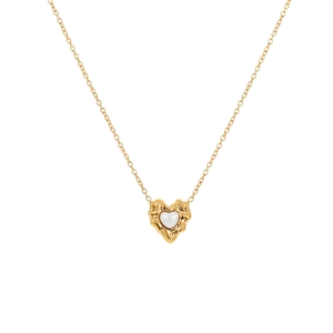Minimalist irregular lava heart necklace with golden finish and white pearl inlay