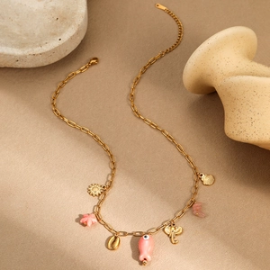Collier en acier inoxydable avec pendentifs coquillage, étoile de mer et poisson pour plage