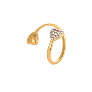 Bague ouverte coeur asymétrique plaquée or 18k avec zircons brillants pour femmes
