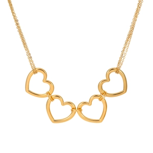Collar de acero inoxidable bañado en oro de 18K con cuatro corazones huecos entrelazados