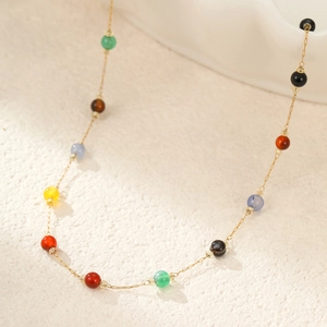 18K gold plated stainless steel necklace with vibrant colorful polished beads