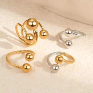 Minimalist titanium steel triple bead open rings in gold, silver, and dual-tone finishes