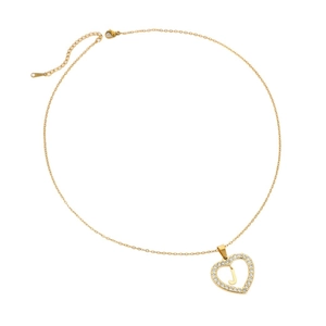 18K gold plated stainless steel heart necklace with letter J and sparkling zircons