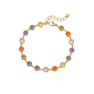 Elegantes Armband aus 18K vergoldetem Edelstahl mit bunten Regenbogen-Zirkonia-Steinen