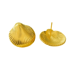 Élégantes boucles d'oreilles coquillage en acier inoxydable plaqué or 18 carats texturées