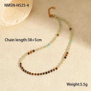 Detail view of natural stone beaded necklace with 38+5cm length and gold clasp