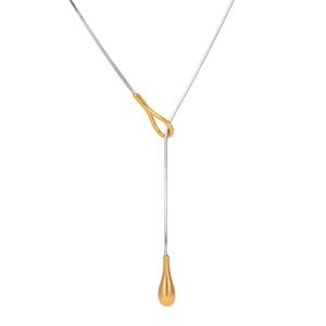 Collier en Y en acier inoxydable avec chaîne serpent argentée et pendentif goutte d'eau dorée