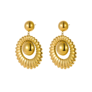 Pendientes vintage franceses de acero inoxidable con baño de oro de 18k y textura rugosa