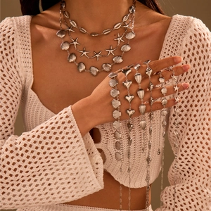 Collier Pendentif Coquillage et Étoile de Mer en Acier Inoxydable Bijoux de Vacances pour Femmes Chaîne de Plage