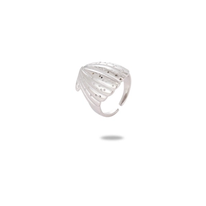 Anello aperto regolabile in acciaio inossidabile argento con design a conchiglia marina