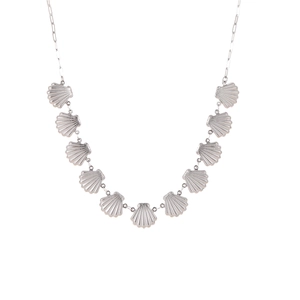 Collier en acier inoxydable argenté avec pendentifs coquillages et chaîne à trombones