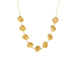 Collier en acier inoxydable plaqué or 18 carats avec pendentifs coquillages et chaîne trombone