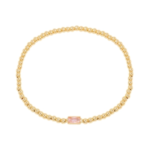 Bracelet à billes plaqué or 18 carats avec zircone rose rectangulaire centrale