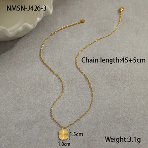Detail view of gold stainless steel necklace showing 1.0x1.5cm pendant and 45+5cm chain size