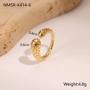 Detail showing hammered texture and dimensions of golden geometric titanium steel ring