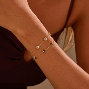 Roestvrij Staal Emaille Strass Geometrische Armband Ketting Set Voor Dames Goud Zilver Vergulde Elegante Sieraden