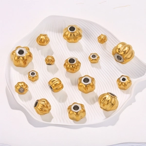 Baroque style gold-plated stainless steel pumpkin beads for jewelry making