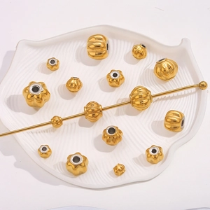 Baroque Stainless Steel Pumpkin Loose Beads 18K Gold Plated Ribbed Lantern Spacer Beads For DIY Jewelry Making Findings