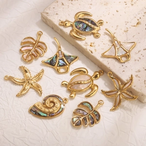 Colgante Temático Océano de Acero Inoxidable con Madreperla Incrustada Tortuga Marina Estrella de Mar Joyería DIY
