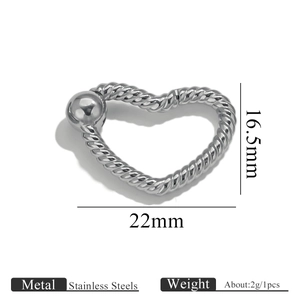 Polished heart-shaped stainless steel spring clasp with rope texture and bead detail