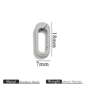 Polished stainless steel spring clasp dimensions showing 18mm height and 7mm width