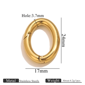 Polished golden stainless steel oval spring clasp connector with dimensions 24x17mm
