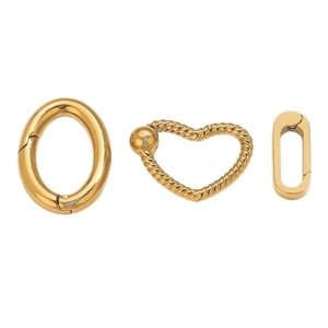 Polished gold stainless steel heart and oval spring clasps for DIY necklace making