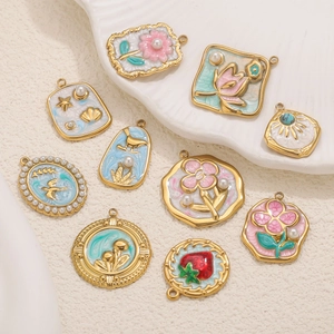 Vintage Stainless Steel Enamel Flower Bird Pendants Garden Style Charms For DIY Necklace Bracelet Making Findings Women Jewelry Gift