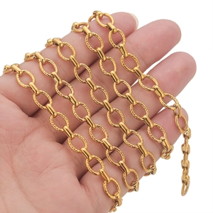 Chunky 18k gold plated stainless steel textured cable chain for DIY jewelry making