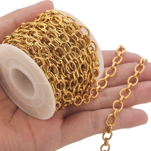 18k gold plated stainless steel textured oval link chain roll for DIY jewelry making