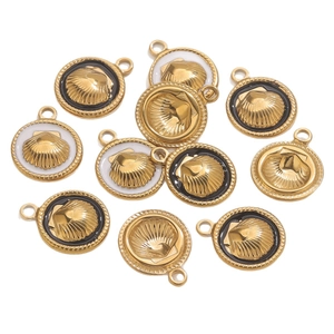 Lot de 11 pendentifs ronds en acier inoxydable avec émail pour création de bijoux DIY