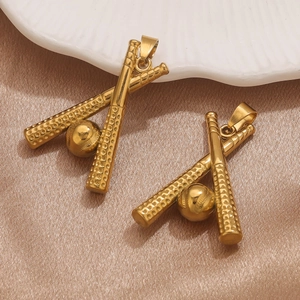18k gold plated stainless steel baseball pendant necklace on elegant champagne satin fabric