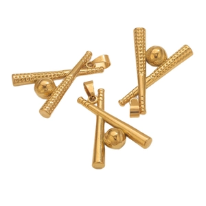 18k gold plated stainless steel baseball bat and ball pendants for jewelry making