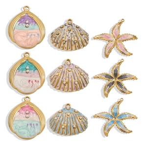 Colgantes de Acero Inoxidable Océano Estrella de Mar Concha Gota de Agua Con Perla Artificial Esmalte Dije Para Fabricación de Joyas DIY